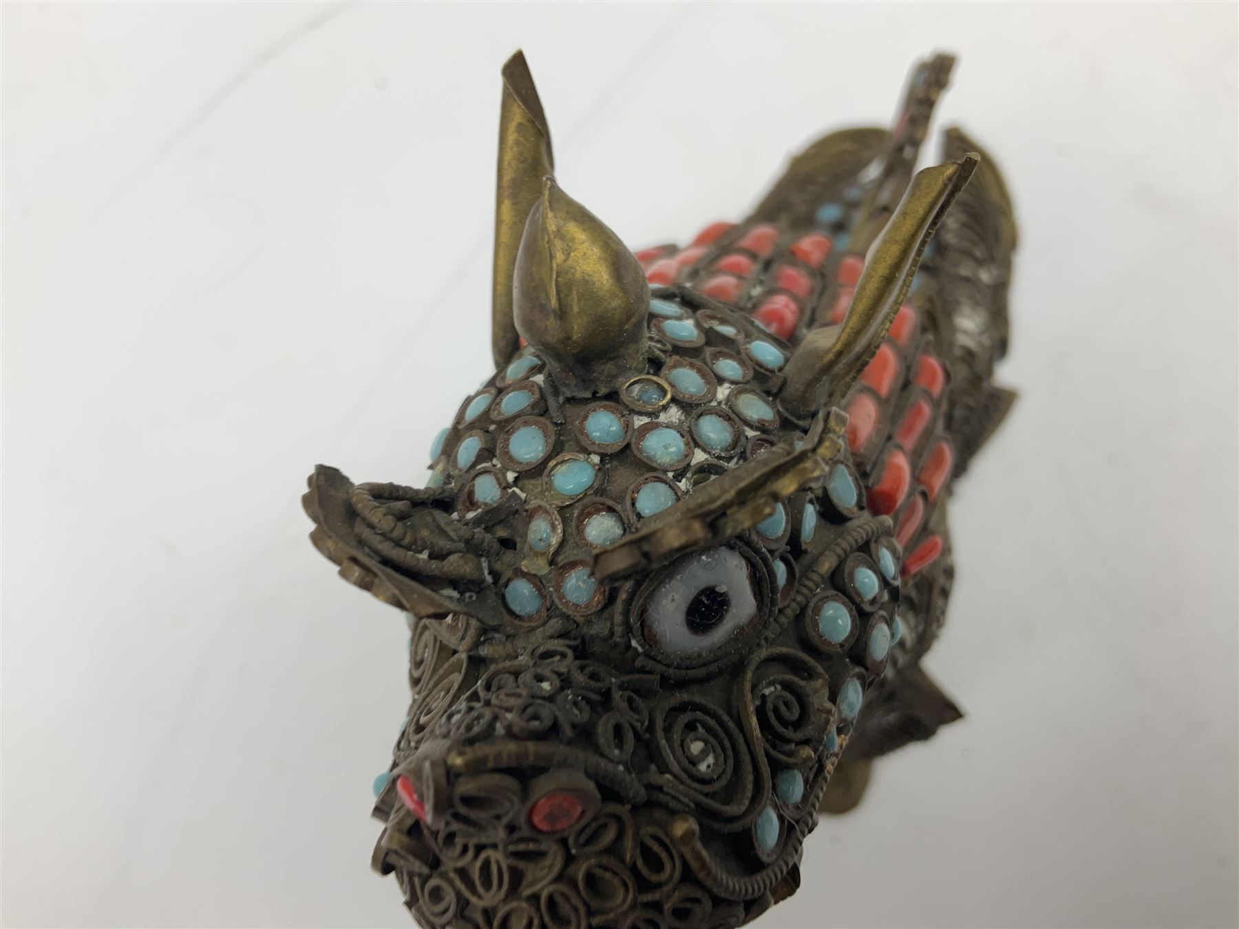 Early 20th century Chinese filigree brass model of a Foo Dog - Image 3 of 25