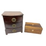 Table top stained wood three drawer chest