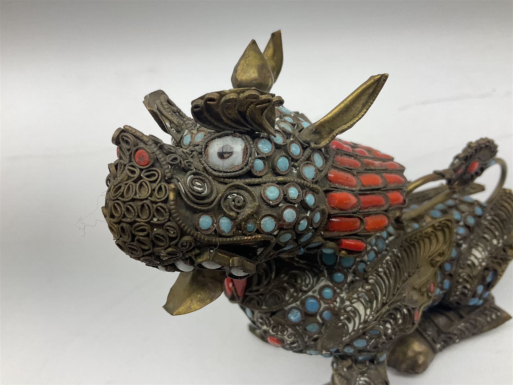 Early 20th century Chinese filigree brass model of a Foo Dog - Image 9 of 25