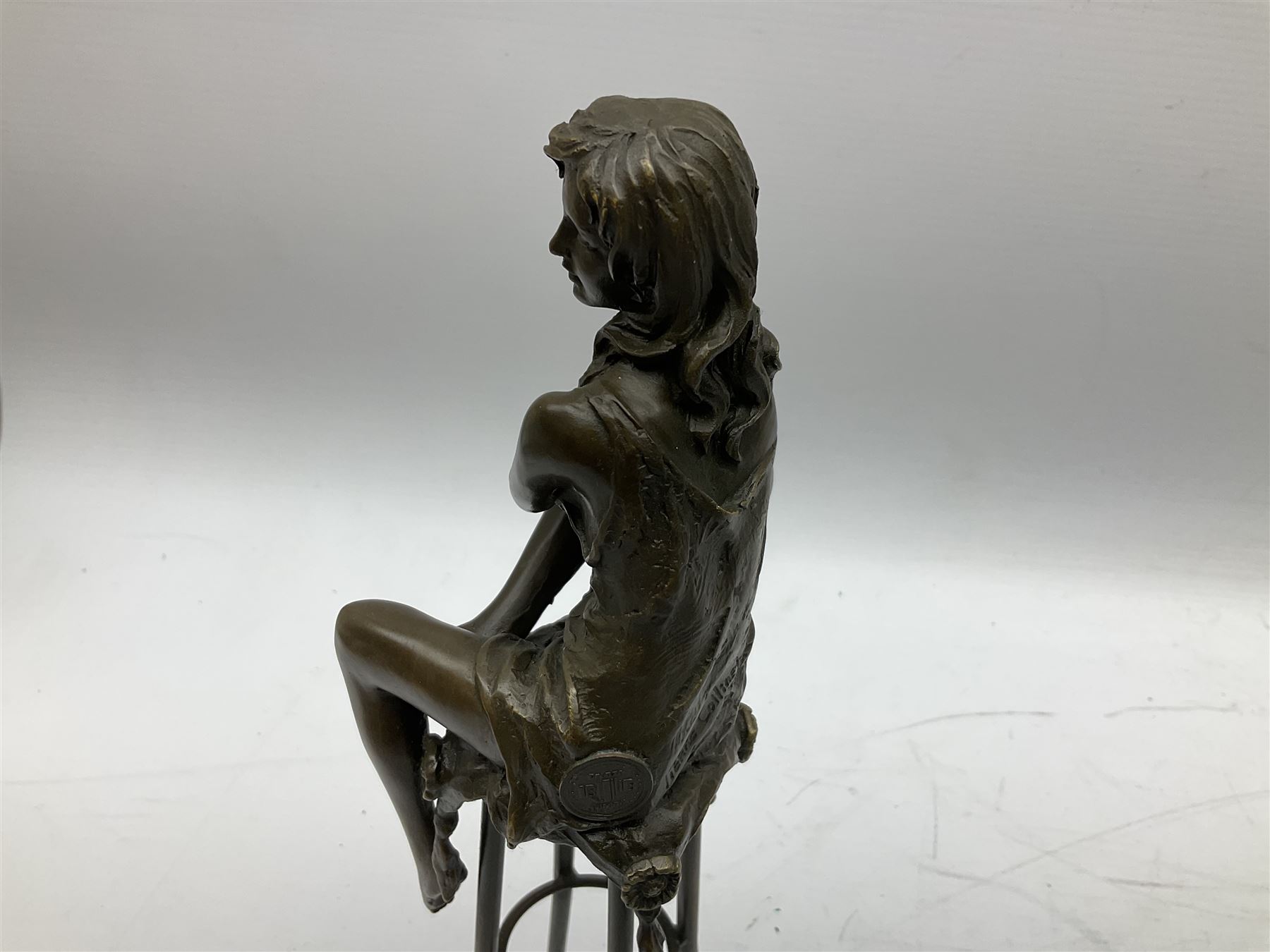Art Deco style bronze modelled as a female figure with knee raised - Image 7 of 12