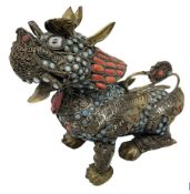 Early 20th century Chinese filigree brass model of a Foo Dog