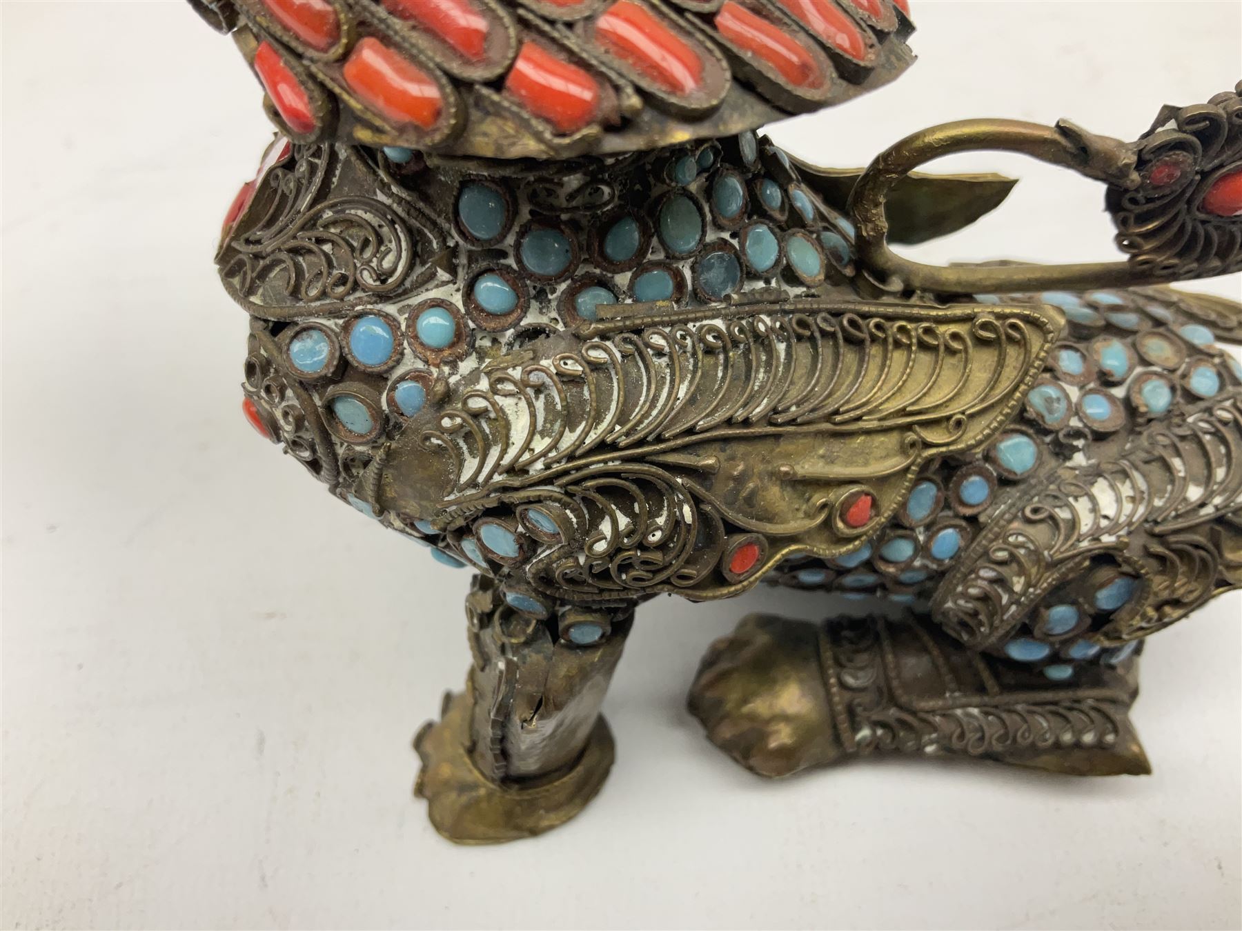 Early 20th century Chinese filigree brass model of a Foo Dog - Image 7 of 25