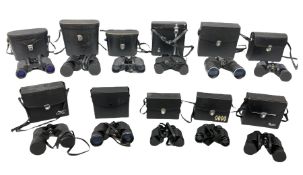 Eleven cased pairs of binoculars