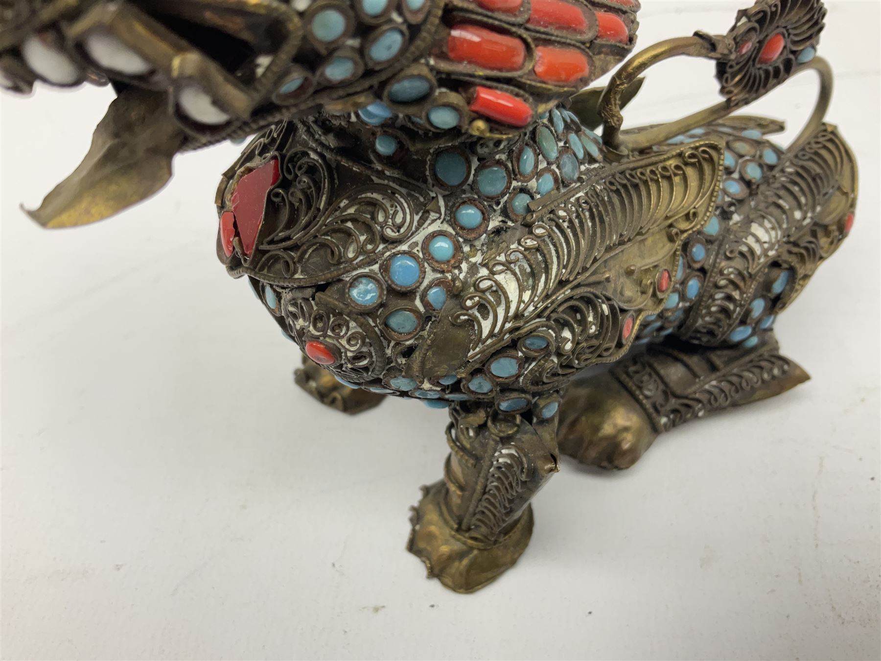 Early 20th century Chinese filigree brass model of a Foo Dog - Image 4 of 25