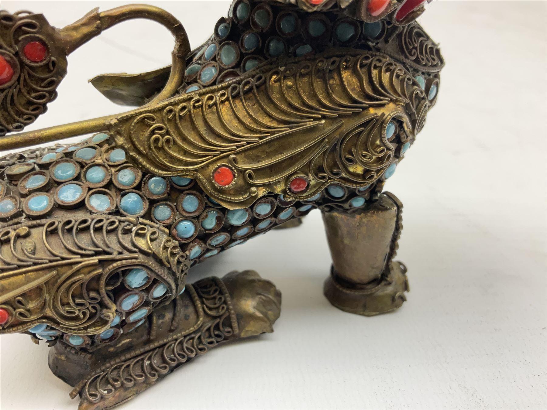 Early 20th century Chinese filigree brass model of a Foo Dog - Image 13 of 25