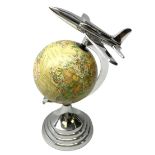 Art Deco style aluminium globe with aeroplane finial