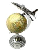 Art Deco style aluminium globe with aeroplane finial