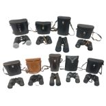 Nine cased pairs of binoculars to include Lieberman & Gortz 12x50