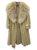 Marble blonde mink three quarter length coat and fox fur collar