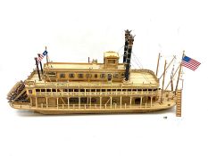 Hand built model of a river paddle steamer 'King of the Mississippi' and a sailing ship with three m