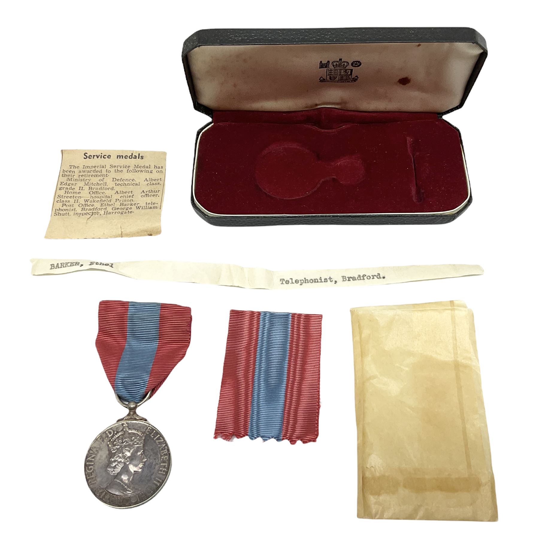Case engraved Imperial Service Medal for civilian Ethel Barker