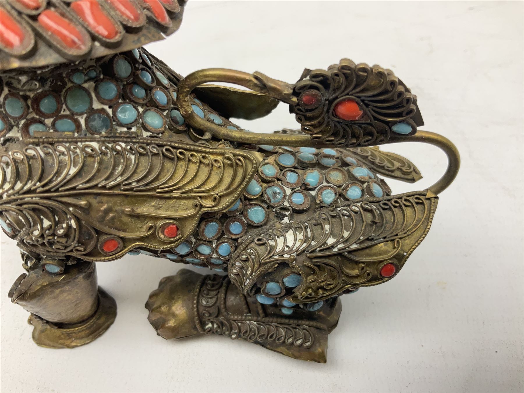 Early 20th century Chinese filigree brass model of a Foo Dog - Image 8 of 25