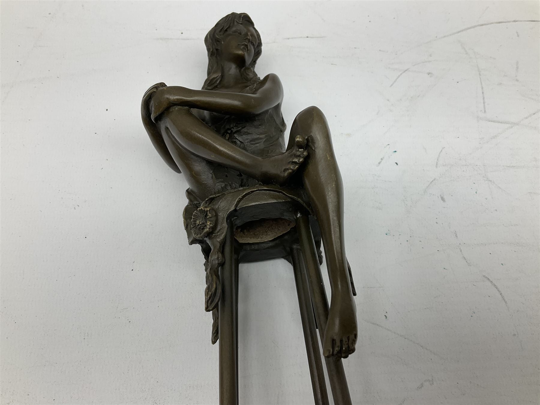 Art Deco style bronze modelled as a female figure with knee raised - Image 10 of 12