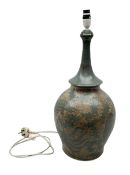 Stoneware lamp of baluster form decorated with birds and oak leaves