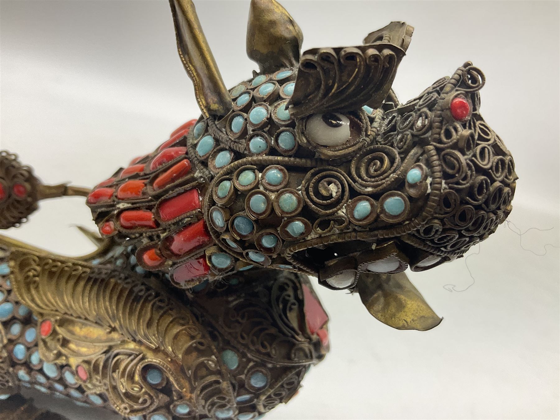 Early 20th century Chinese filigree brass model of a Foo Dog - Image 15 of 25