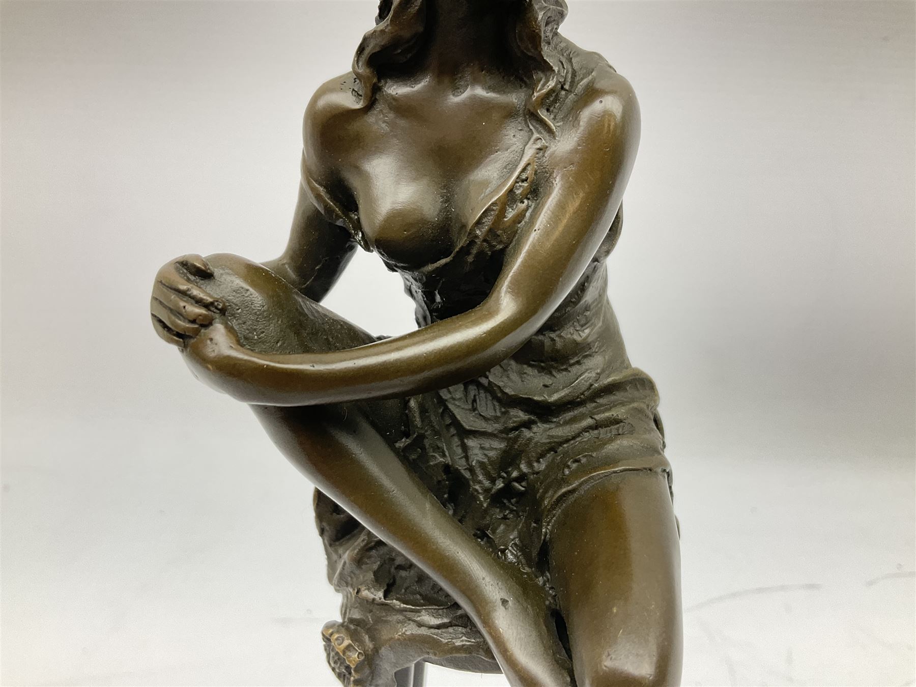 Art Deco style bronze modelled as a female figure with knee raised - Image 2 of 12