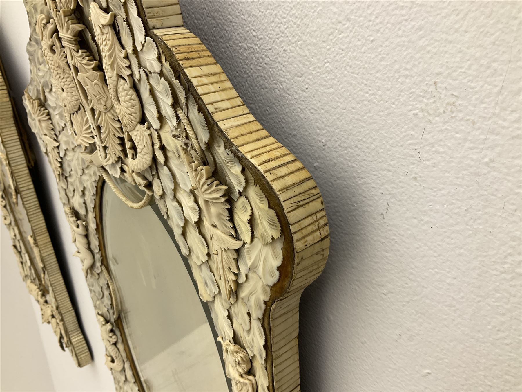 Pair 19th century French Dieppe bone and ivory wall mirrors - Image 27 of 30