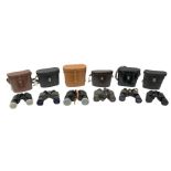 Six cased pairs of binoculars