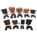 Nine cased pairs of binoculars