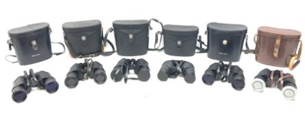 Six cased pairs of Pentax binoculars