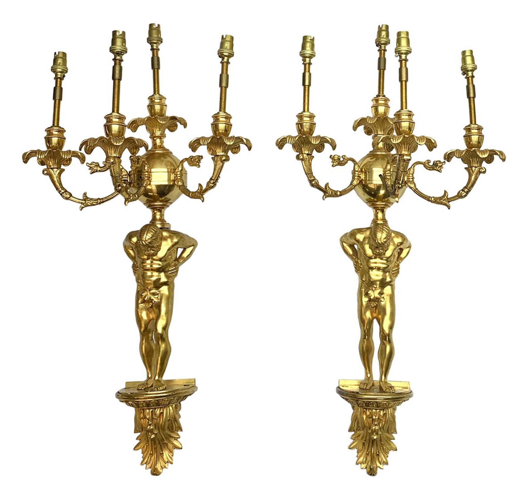 Pair of 19th century and later ormolu wall sconces