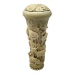 19th century carved ivory walking cane or parasol handle