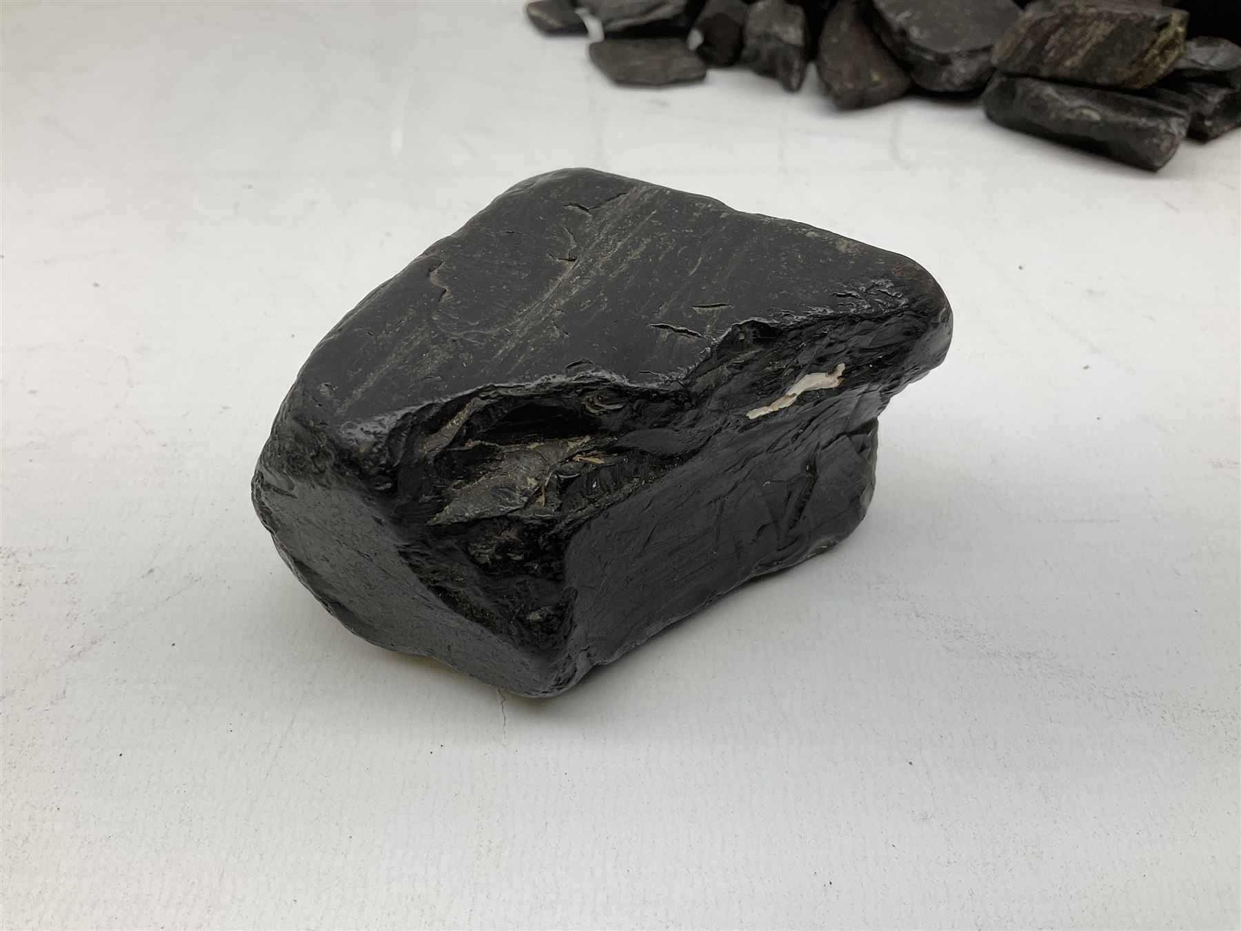 Collection of raw Whitby jet including large piece with one polished side - Image 3 of 7
