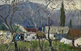 Alexander Georgievich Gulyaev (Russian 1917-1995): Russian Village around the Dachas