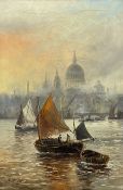 Edward Henry Eugene Fletcher (British 1851-1945): Thames River scene with St. Pauls Cathedral in the