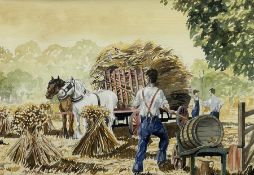 Ken Middleton (British 20th century): Loading the Haycart