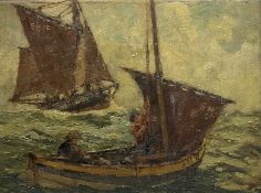 William J Mann (Scarborough early 20th century): 'A Fair Breeze' - Scarborough Yawl and Coble at Sea