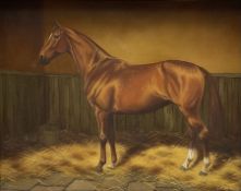 Sue Whigham (British 1957-): Bay Horse in Stable Interior