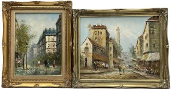 French School (20th century): Parisian Market Day Scene and Impressionist Street Scene
