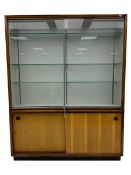 Barlows Sheffield - Mid-20th century oak and mahogany bookcase reference display cabinet