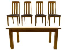 Rectangular figured oak Dining table & four chairs.