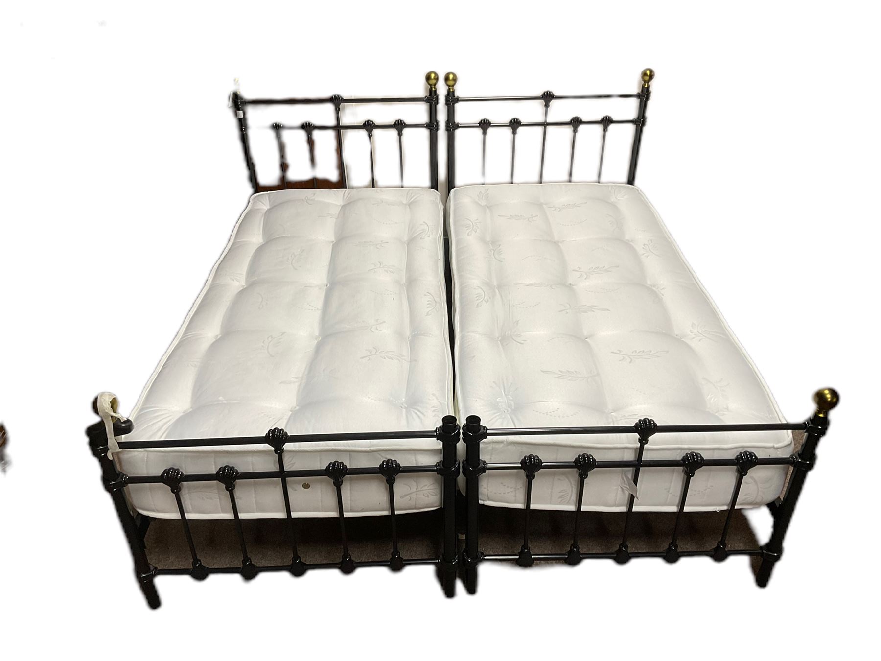 Pair of "Atlas" metal-frame single beds with zip and link mattresses (one bed with broken screw fixi - Image 2 of 2