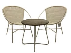 Garden patio set - white finish pair basket type chairs (W65cm)