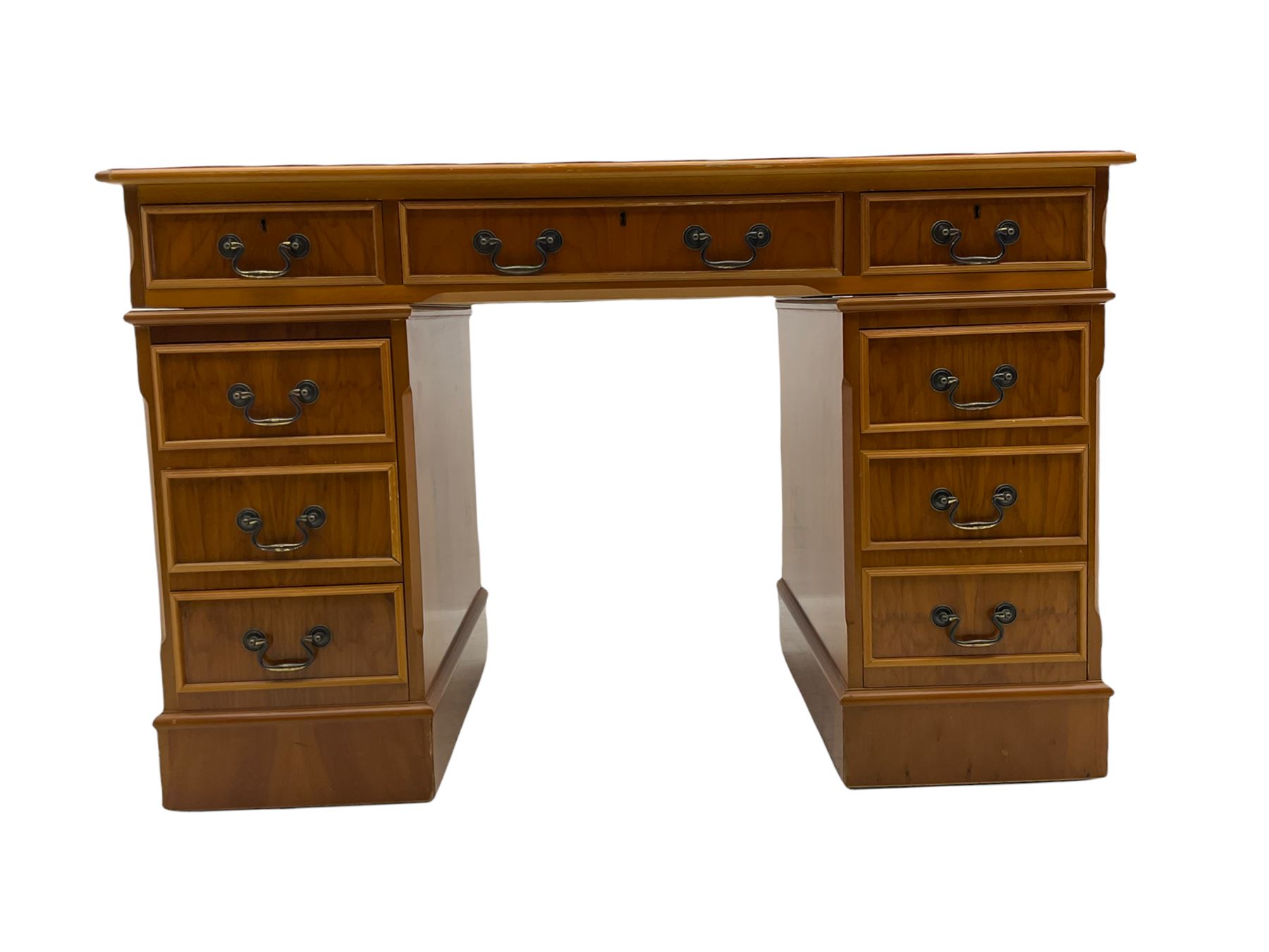 Yew wood twin pedestal office desk