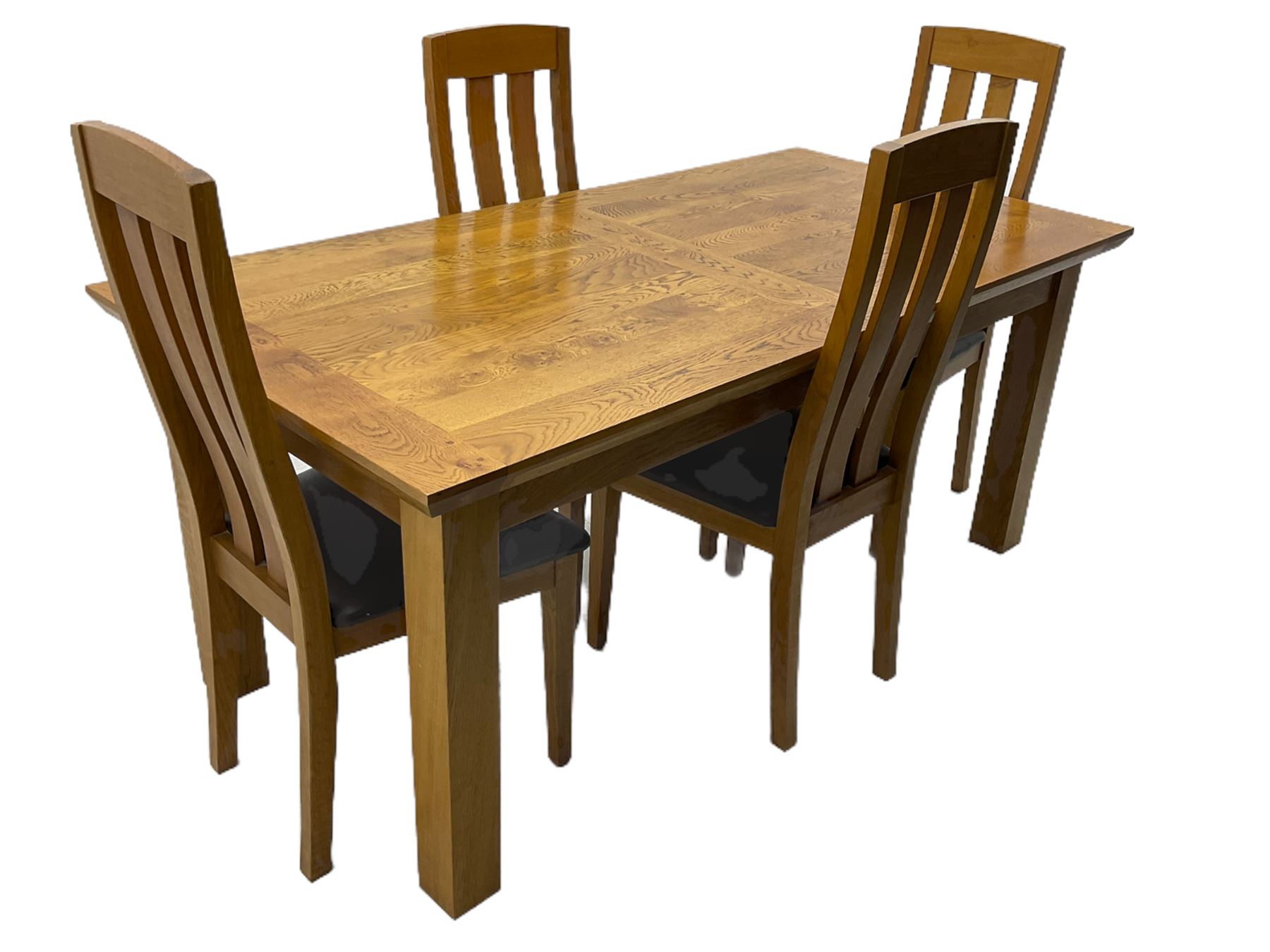 Rectangular figured oak Dining table & four chairs. - Image 13 of 19