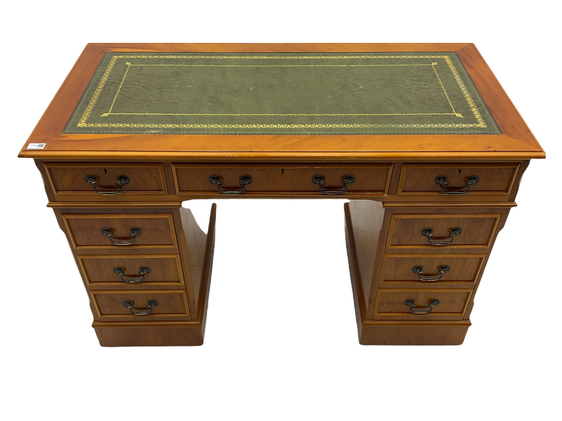 Yew wood twin pedestal office desk - Image 9 of 9