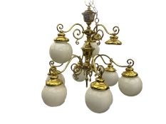 Two tier brass plated nine branch light fitting