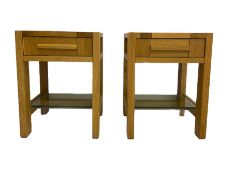 Pair of solid light oak lamp tables