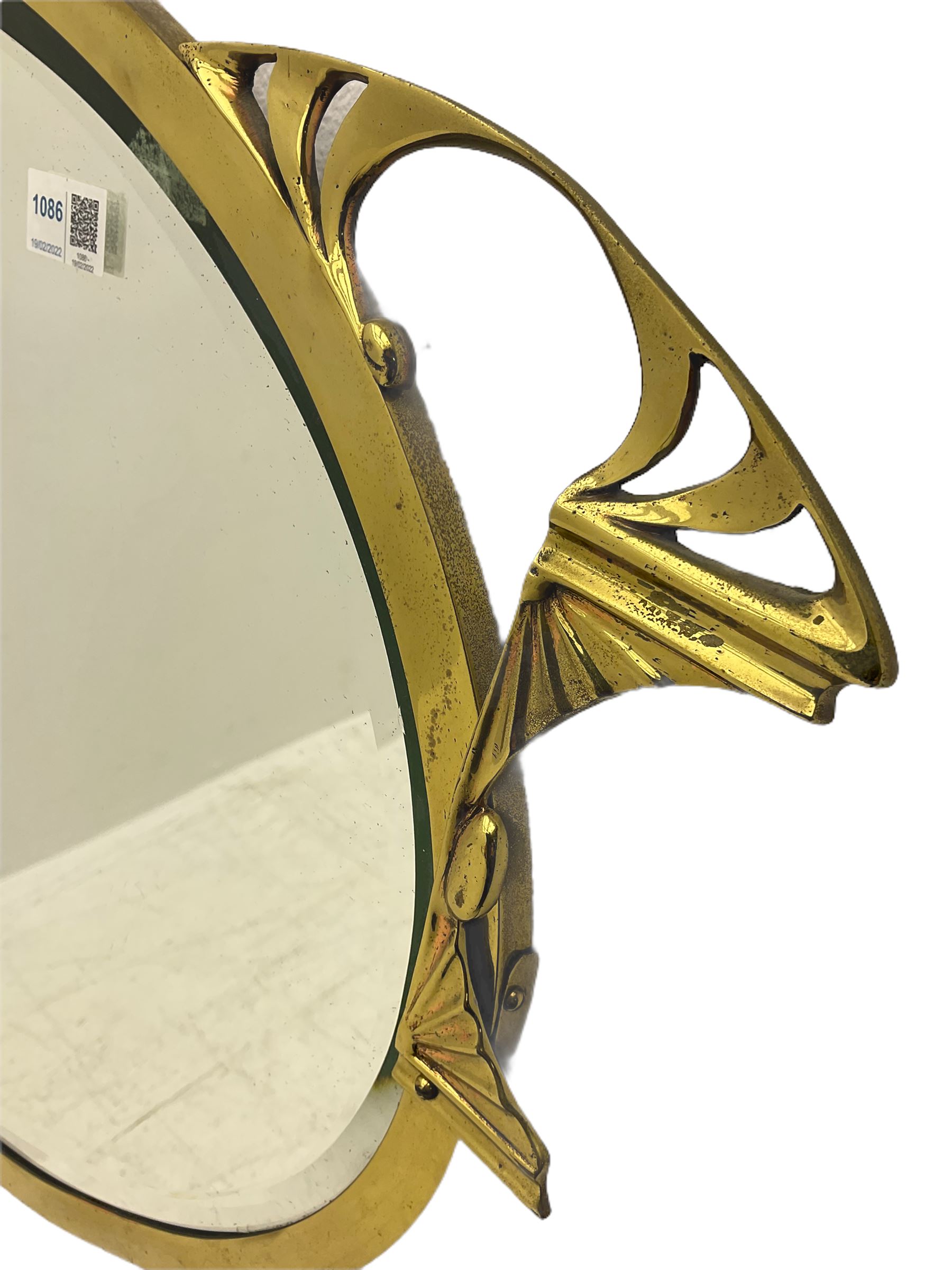 Art Nouveau brass oval wall mirror - Image 2 of 4