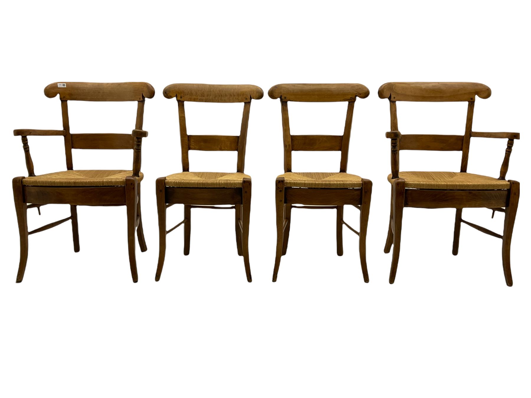 Set of four French walnut dining chairs