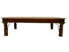 Mexican pine rectangular coffee table with wrought metal fittings