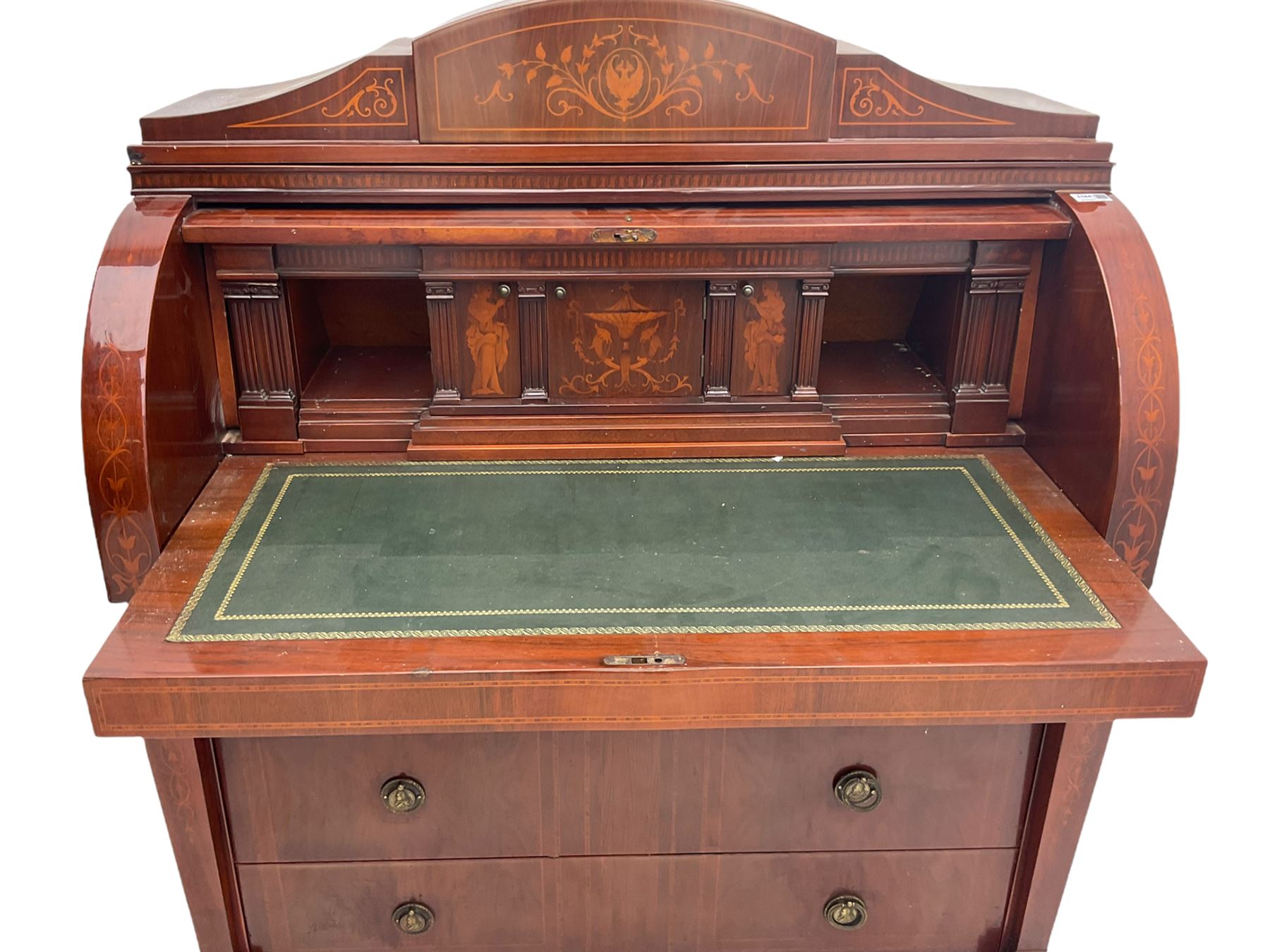 Italian inlaid walnut roll top desk - Image 4 of 11