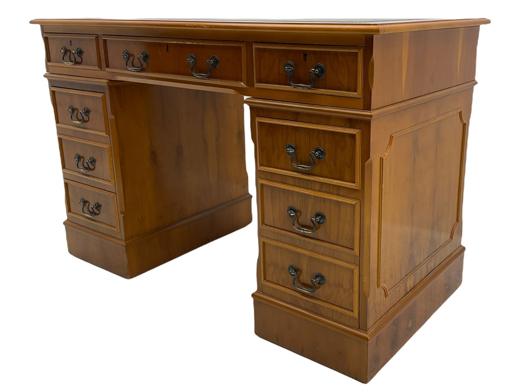 Yew wood twin pedestal office desk - Image 2 of 9