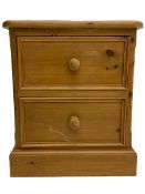 Waxed pine two drawer pedestal chest