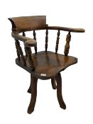 Early 20th century elm and beech smoker's bow type office chair