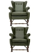Pair of mid 20th century wing back armchairs